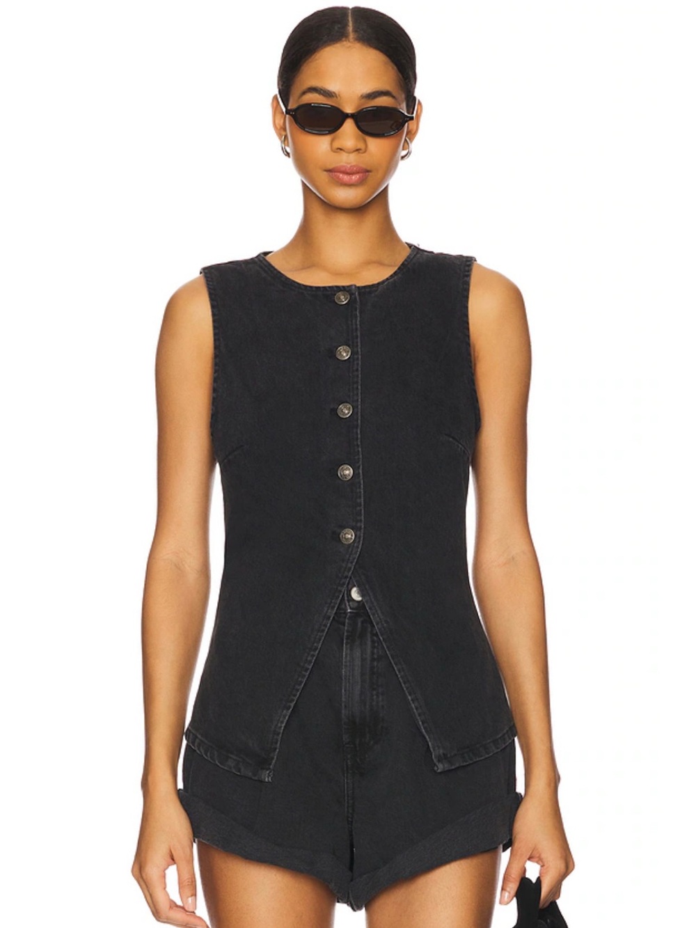 Free People Black Denim Jean Aimee Vest - Picture 2 of 8